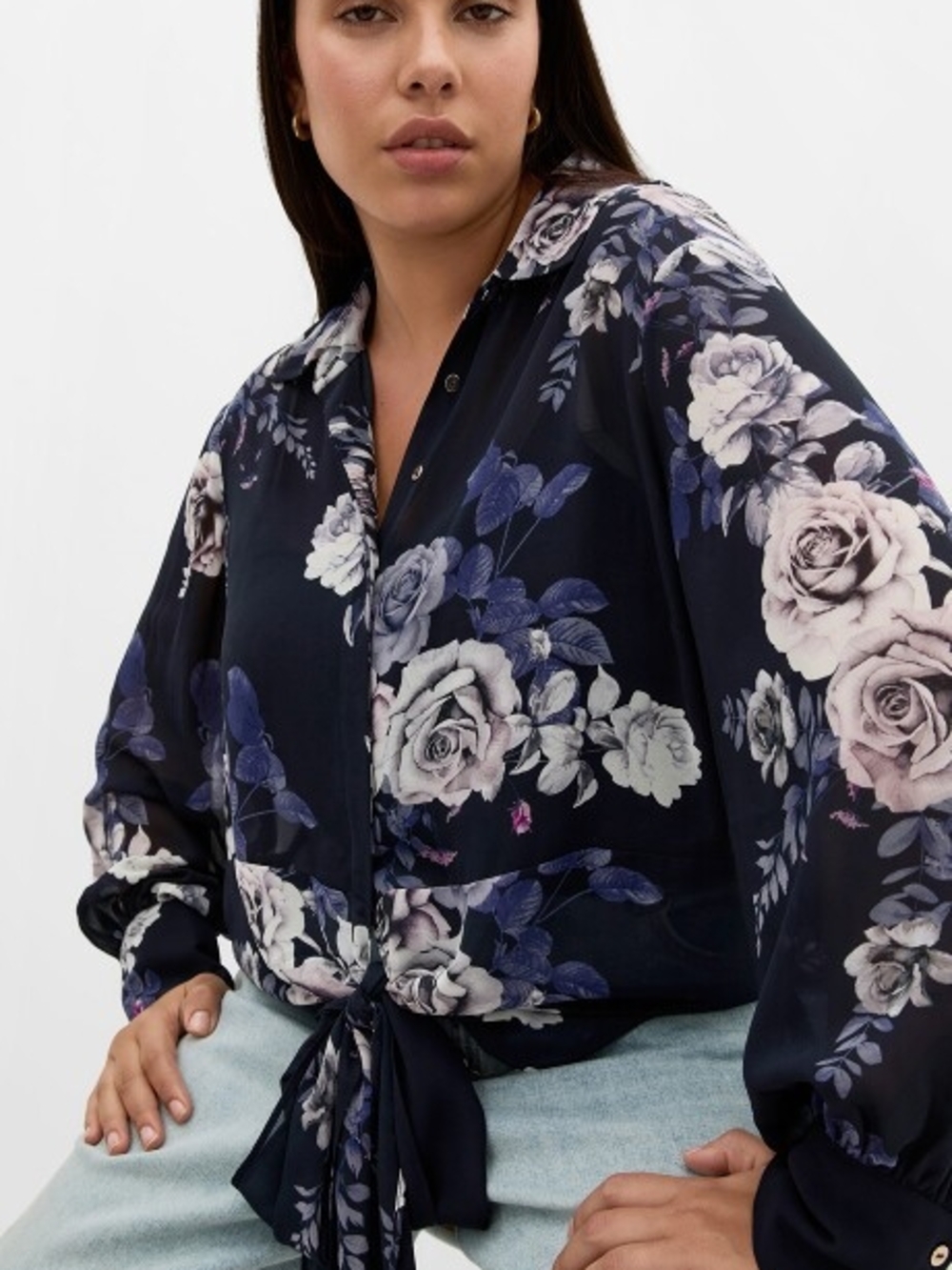 City Chic Tie-Front - Navy Floral